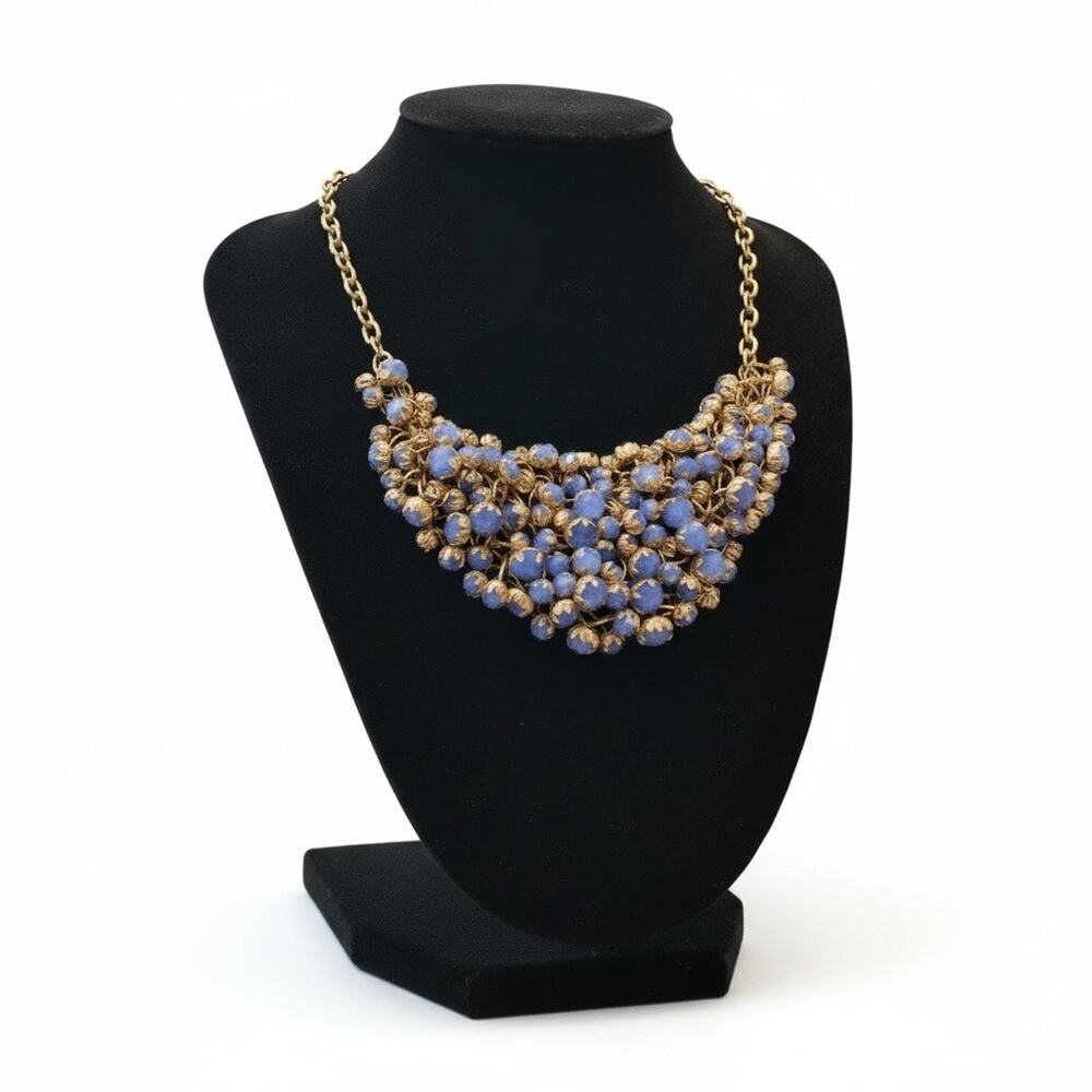 Periwinkle Cha Cha Rhinestone Bib Necklace Gold Tone Luxe Statement
